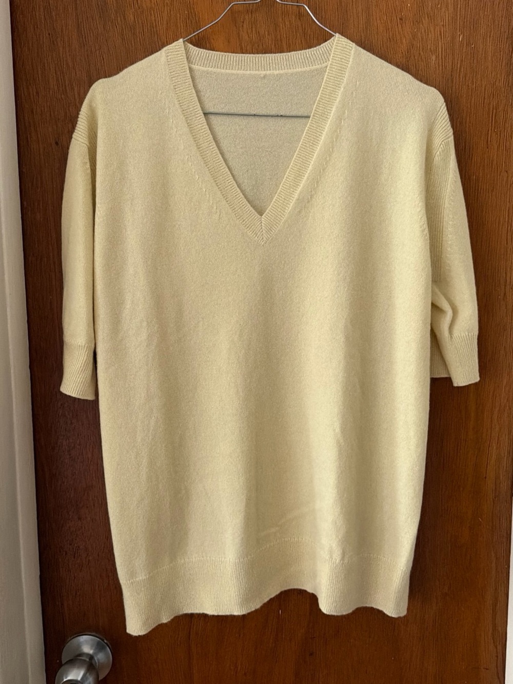 6397 no tags sample sale cashmere V Neck Short Sleeve Sweater in Pale Yellow